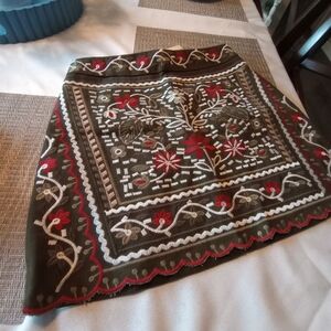 Embroidered Floral Skirt - Red and Green